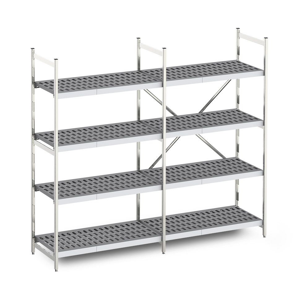 Grundregal Norm 12 Regalständer aus eloxiertem Aluminium-Spezial-Vierkantrohr,