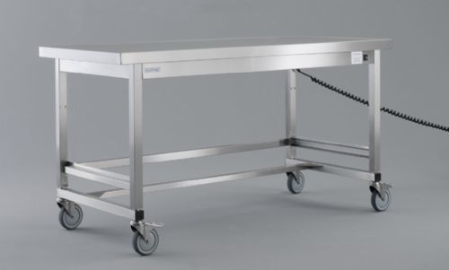 [9311100] Arbeitstisch fahrbar und elektrisch höhenverstellbar 1400x700x850-1150 mm, Edelstahl
