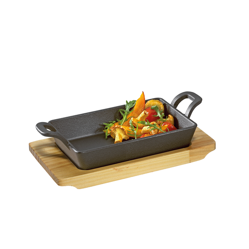 [9585990] Servierpfanne rechteckig 20,5 x 12,5 cm, mit Holzbrett