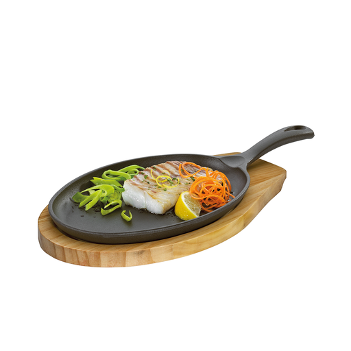 [9585992] Servierpfanne oval 19,5 cm, mit Holzbrett
